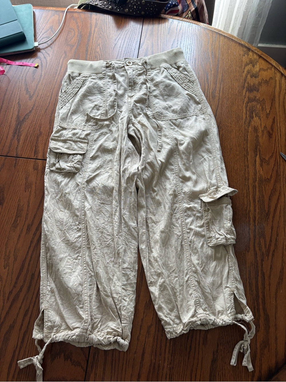 Y2K Aeropostale Capri cargo pants linen blend cream beige size XS